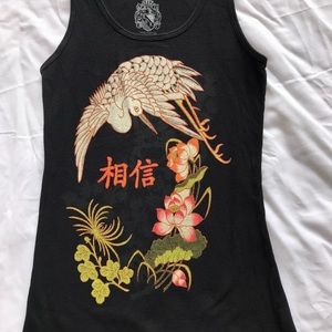 Crane With Flowers Detail Tank Top!!!!